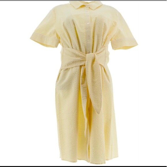 Denim & co yellow seersucker shirt dress size 1X - Picture 1 of 9